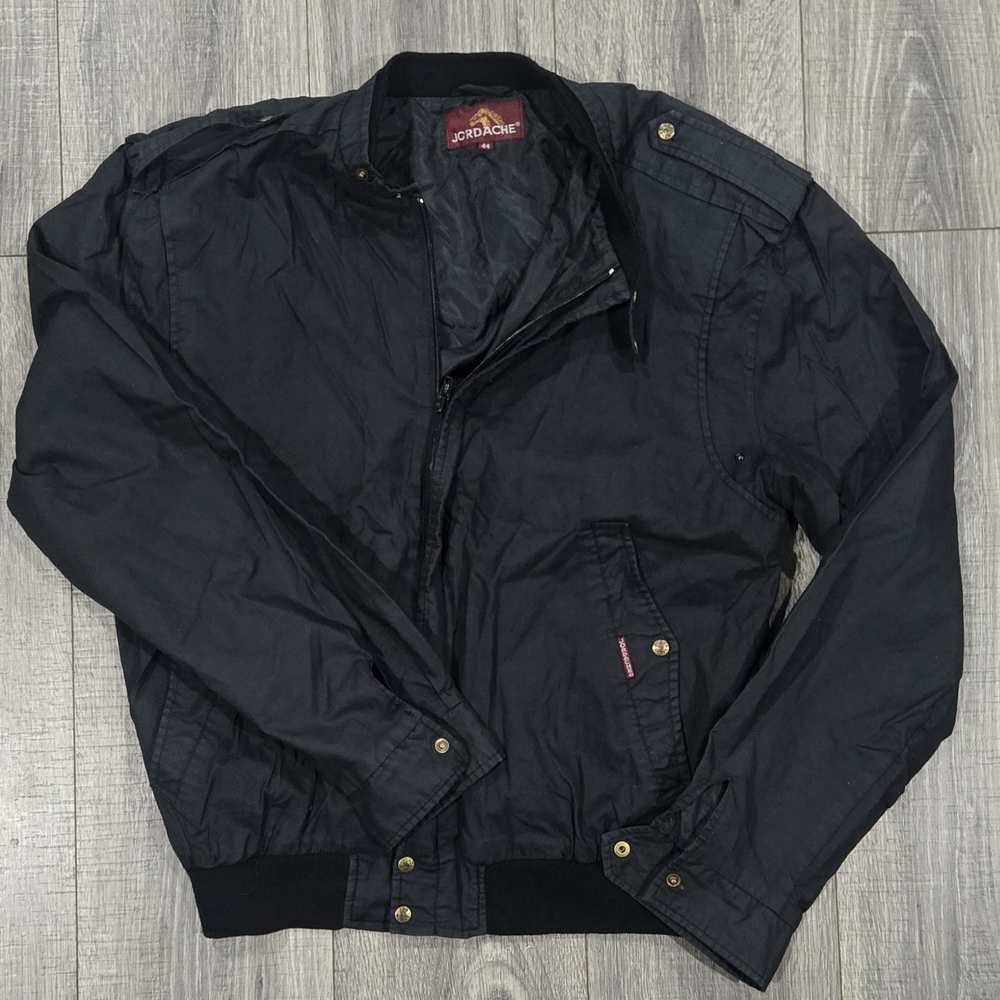 Vintage Jordache Black Bomber Jacket Men’s 44 Cotton Shell Full Zip.